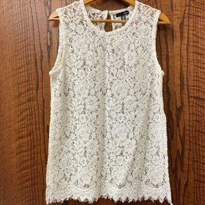 Aqua cream sheer lace scoop neck sleeveless tunic tank